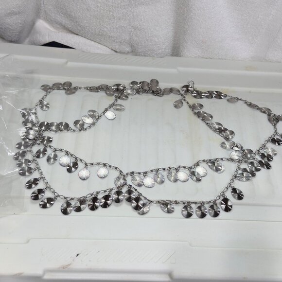 Vintage-Inspired Silver Chain Belly Dance Belt Dangling Discs Adjustable Fit - Picture 5 of 7